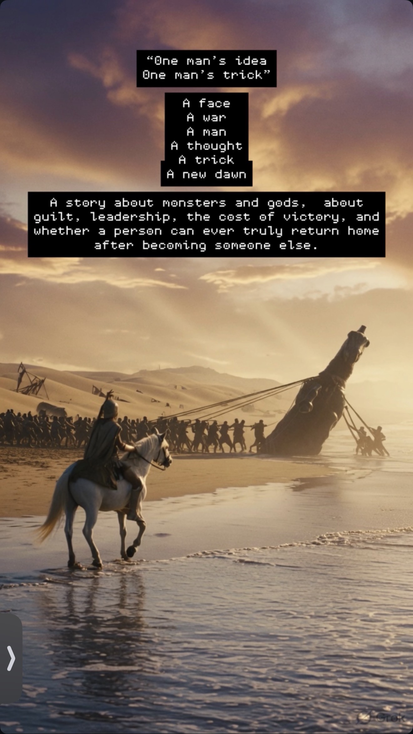 Odyssey-themed journey across the sea at sunset