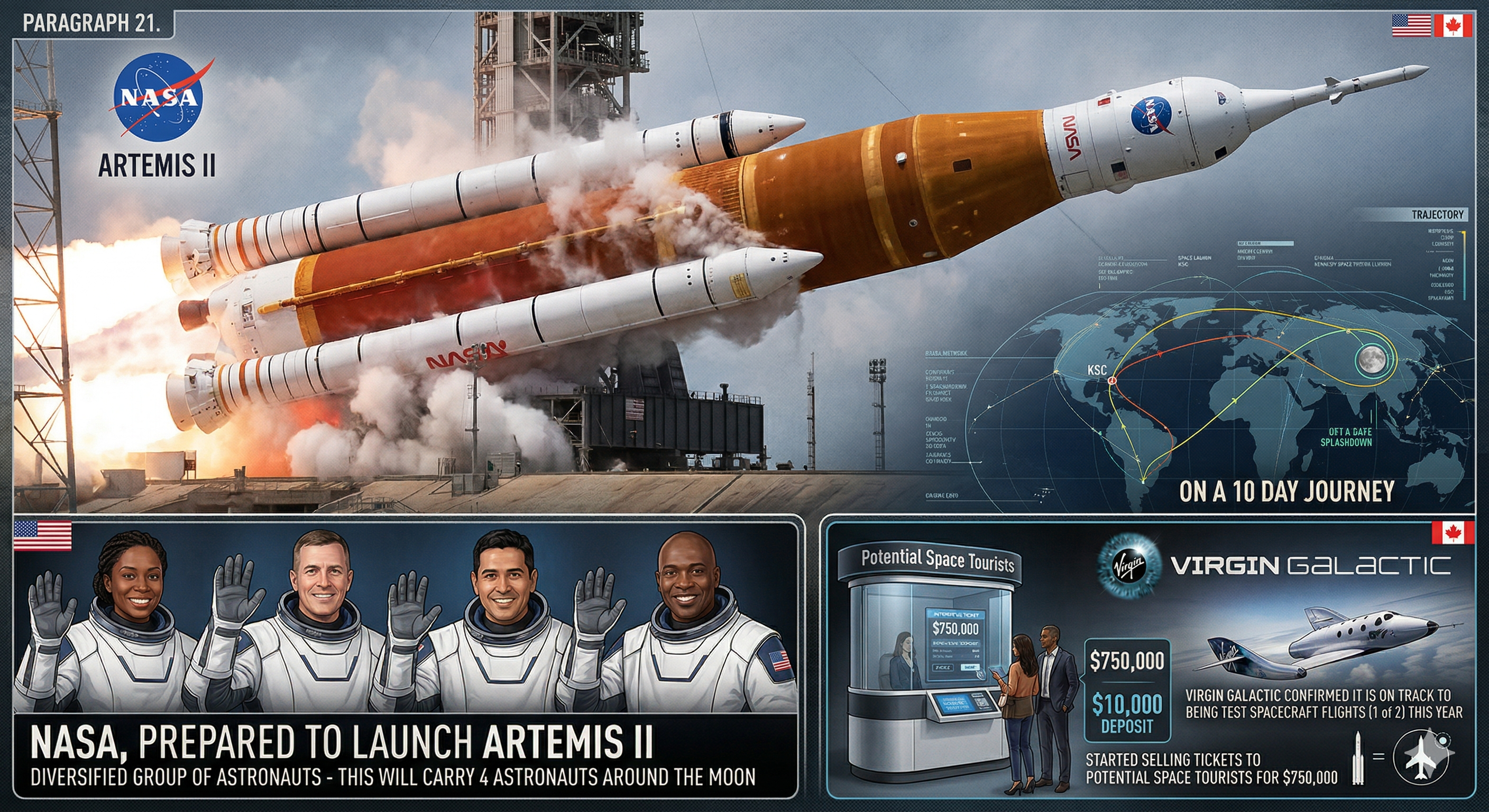 Artemis II launch and Virgin Galactic ticket sales